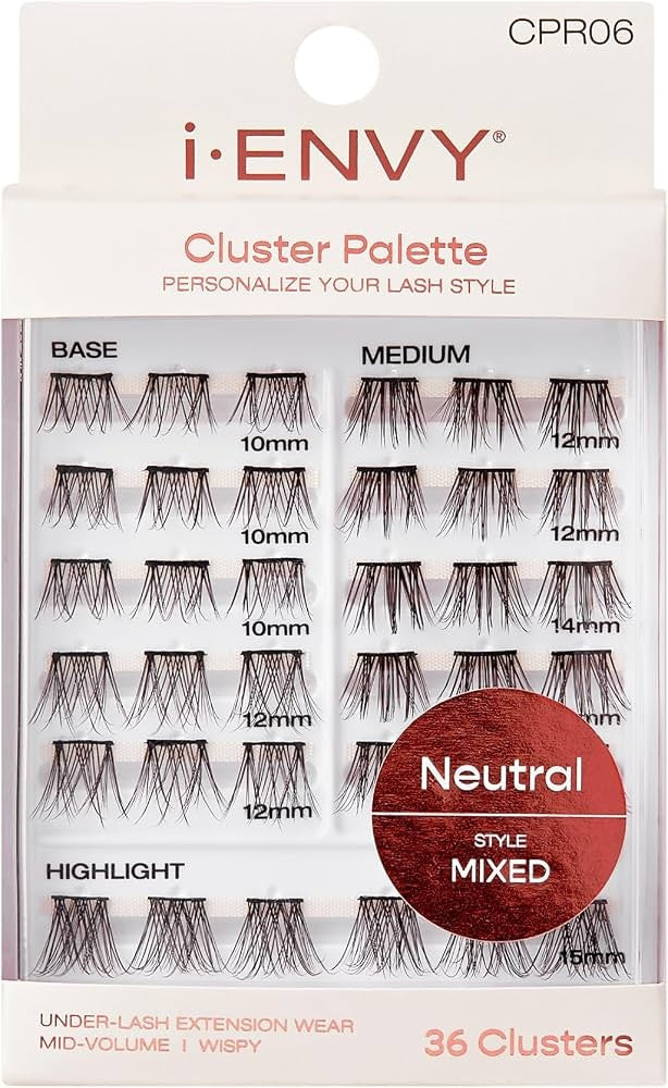 I-ENVY Cluster Palette Lash Refill, DIY Lash Makeup, Clusters False Eyelash, Varied Length, Customizable Under Lash Extension Layering (Neutral Mixed - image 1