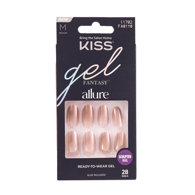 KISS Gel Fantasy 28 Pcs Press on Nails, Medium Oval Fake Nails, Pink Nude Chrome Stick on Extensions, Reusable Full Cover Kit with Glue, Manicure Stic - image 1