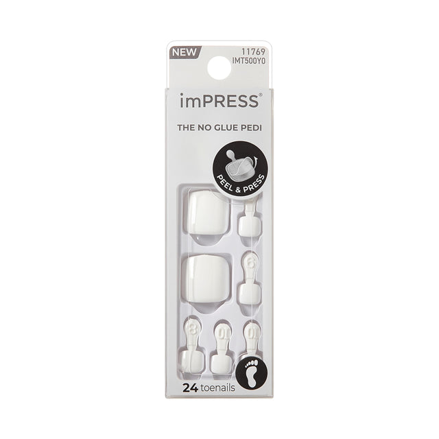 KISS ImPRESS No Glue Mani 30 Pcs Press on Toenails Solid Pure White Stick on Extension False Nails for Toes Peel & Press Easy Apply Hassle-Free Rem - image 1