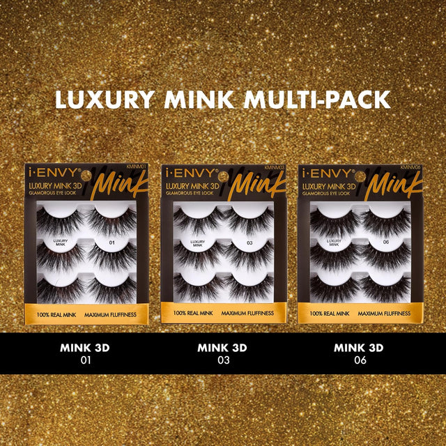 I-ENVY False Lashes Mink 3D Lashes Value Pack Real Mink Maximum Fluffy Wispy Luxury Glamorous Natural Look Reusable Eyelashes (03) - image 1