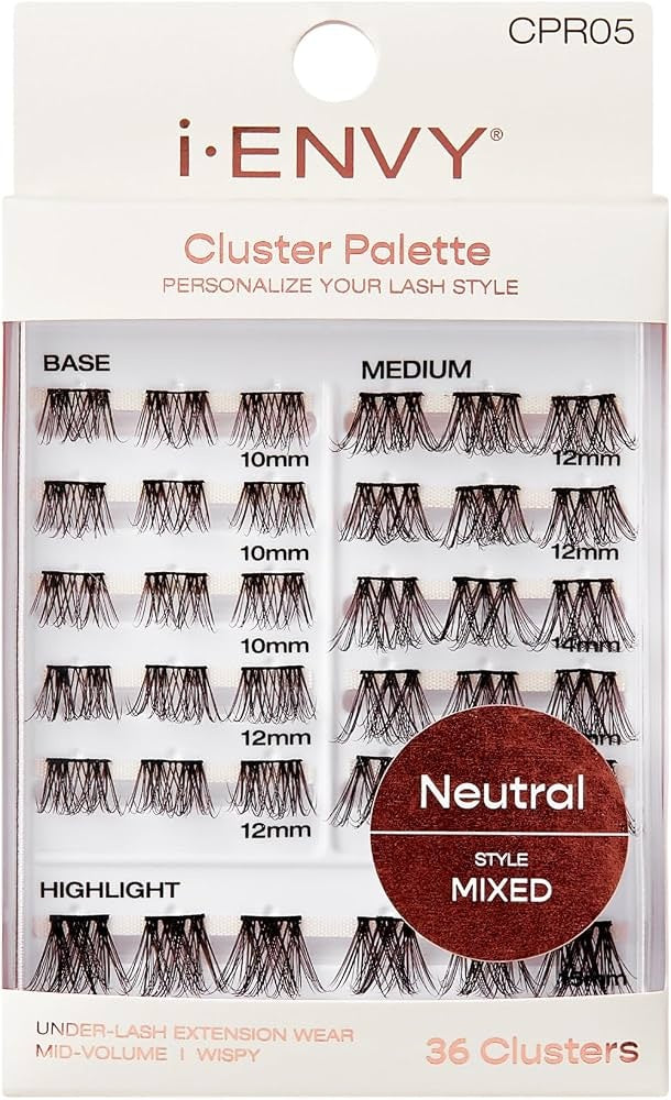 I-ENVY Cluster Palette Lash Refill, DIY Lash Makeup, Clusters False Eyelash, Varied Length, Customizable Under Lash Extension Layering (Neutral Mixed - image 1