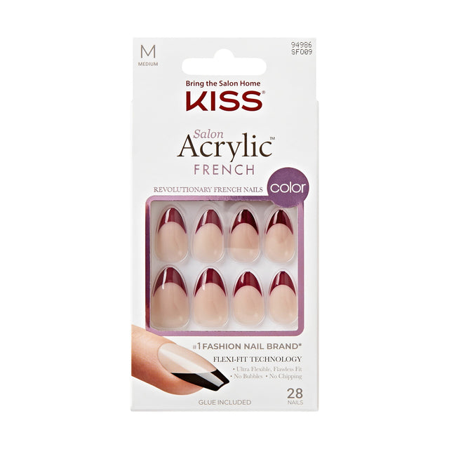 KISS Salon Acrylic Press on Nails Nail Glue Included 'Catchy' Purple Medium Size Almond Shape Includes 28 Nails 2g Glue 1 Manicure Stick 1 M - image 1