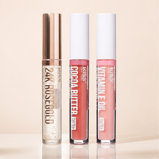 Kiss New York 3 PAcK Lip Oil Gloss, Hydrating Non-Sticky Lip Oil, 100% Natural Oil, Lightweight (Rosegold & Ro - image 1