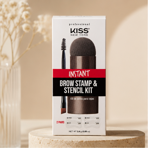 Kiss New York Professional Instant Brow Stamp and Stencil Kit Powder Stamp Eyebrow Shaping Kit (Medium Brown) - image 1