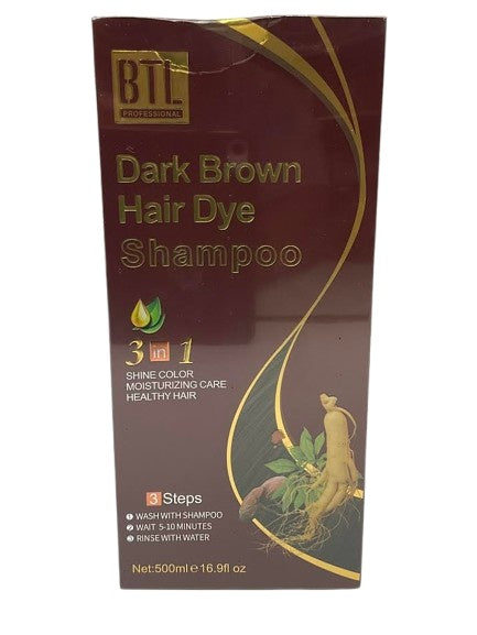 BTL Professional Black / Dark Brown Hair Dye Shampoo 3in1 16.9oz 500mL - image 1