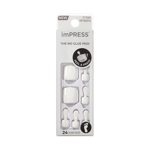 KISS ImPRESS No Glue Mani 30 Pcs Press on Toenails Solid Pure White Stick on Extension False Nails for Toes Peel & Press Easy Apply Hassle-Free Rem - image 1