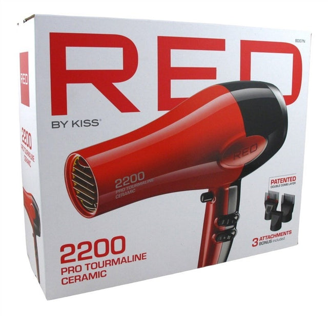 Kiss Red Dryer 2200 Pro Tourmaline Ceramic with 3 Bonus Detangler Pik 1 Ea - image 1