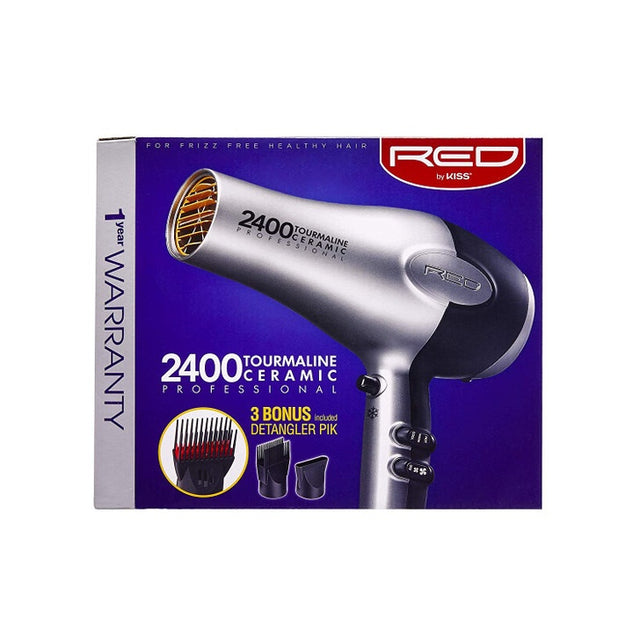 RED by Kiss Hair Dryer 2400 Tourmaline Ceramic Technology Professional Blow Dryer Maximum Shine Fast Drying Adjustable Settings 3 Attachments Sa - image 1