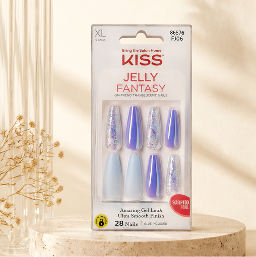 KISS Jelly Fantasy Sculpted Translucent Fake Nails 'Cherry Jelly' 28 Count - image 1
