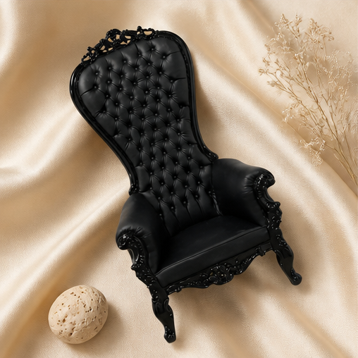 Mahans French Medieval Style Black King Throne Chair with Black Leather and Detail - image 3