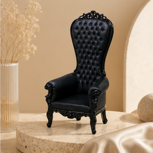 Mahans French Medieval Style Black King Throne Chair with Black Leather and Detail - image 4