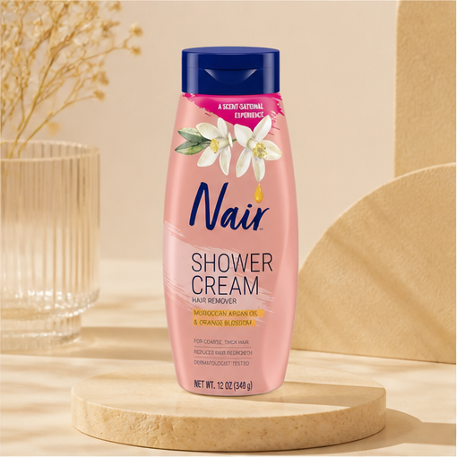 Nair Shower Cream Hair Remover Cream, Moroccan Argan Oil and Orange Blossom, 12 OZ - image 1