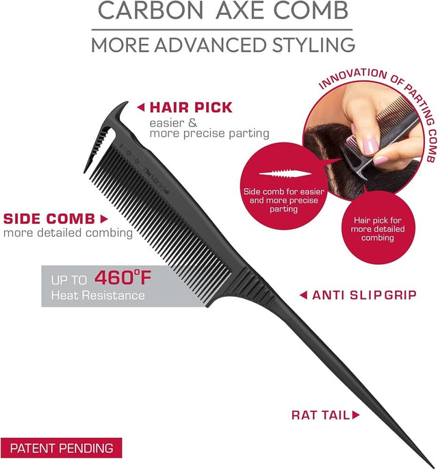 RED by Kiss Carbon Axe Comb Parting Comb Anti Frizz Heat Resistant Hair Comb (Rat Tail) - image 1